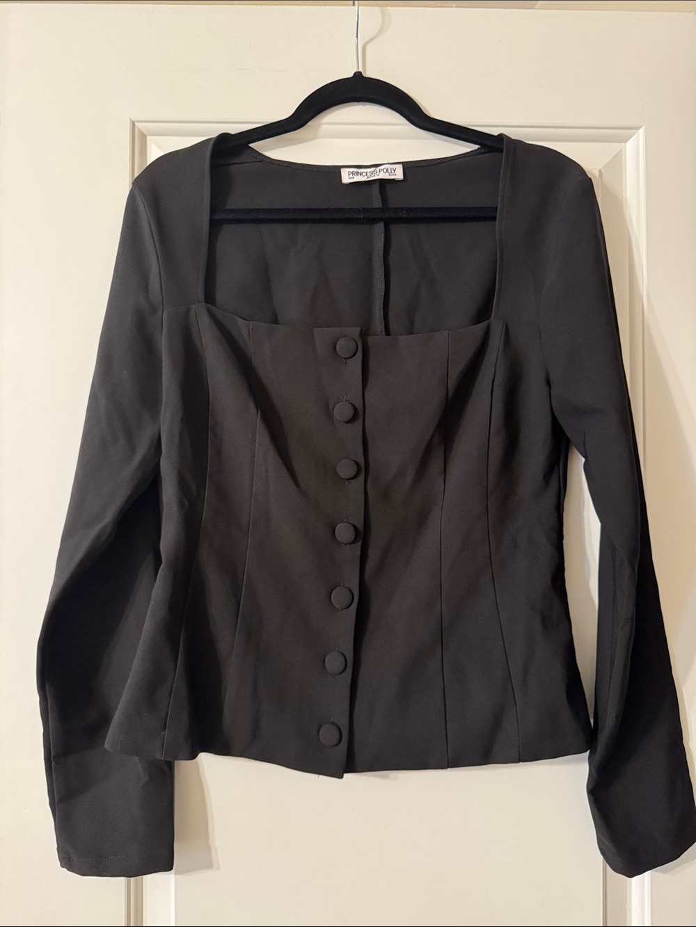 Princess Polly Black Square-Neck Button Front Blazer Top